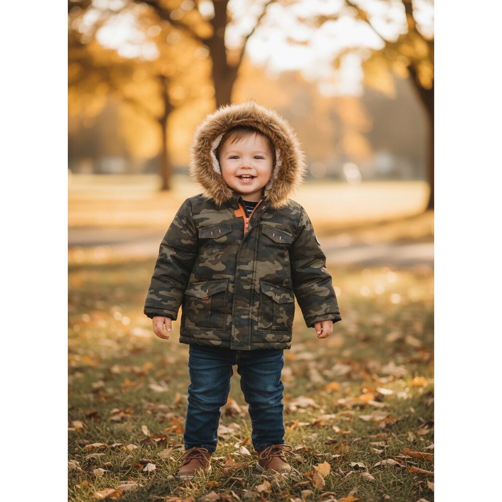 Rothschild Baby Boy 18M Camo Green Parka Sherpa Lined Full Zip Jacket